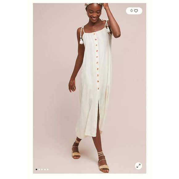 Faithfull the Brand Anthropologie Luna Midi Boho Dress Beige Button Down Sz 2 - Picture 1 of 8